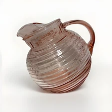 Vintage Hazel Atlas Pink Depression Glass Honeycomb Pitcher Ribbed Ball Jug MCM
