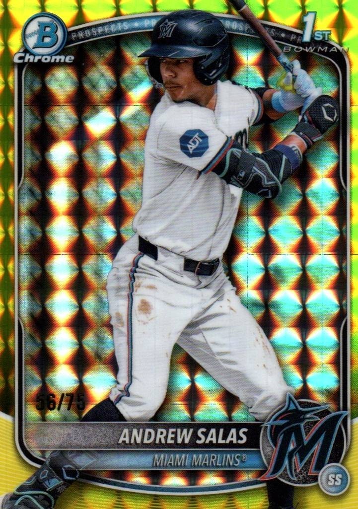 ANDREW SALAS 2025 BOWMAN CHROME 1ST YELLOW GEOMETRIC REFRACTOR 56/75