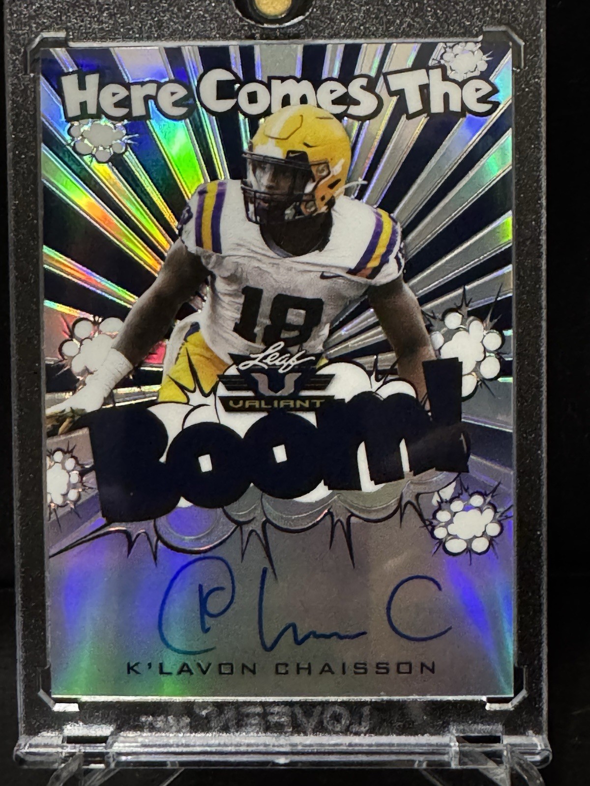 2020 Leaf Valiant K'lavon Chaisson Here Comes the Boom RC Auto /25 Commanders