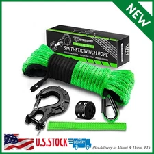 Off-Road Winch Rope Kit - 3/16''x50', 8500 Lbs Green Synthetic Cable with Protec