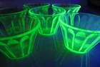 Vintage Hazel Atlas 6 Custard Cups Vaseline + 6 Pyrex Cobalt Blue Cups