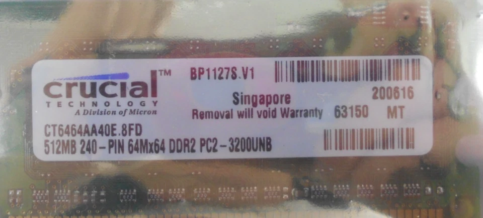 Crucial MT8HTF6464AY-40ED7 Memory Ram 512 MB 1RX8 PC2-3200U-333-12-ZZ DDR2 400 - Image 3 of 4