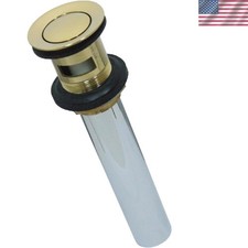 22 Gauge Polished Brass Push Pop-Up Drain with Overflow Easy Installation