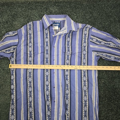 VINTAGE Wrangler Western Shirt Mens Large Blue Pearl Snap Long Sleeve Outdoors - Picture 6 of 7