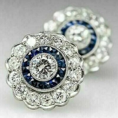 2Ct Lab Created Round Diamond Party Wear Ladies Earrings 14K White Gold Over