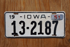 1951 IOWA License Plate