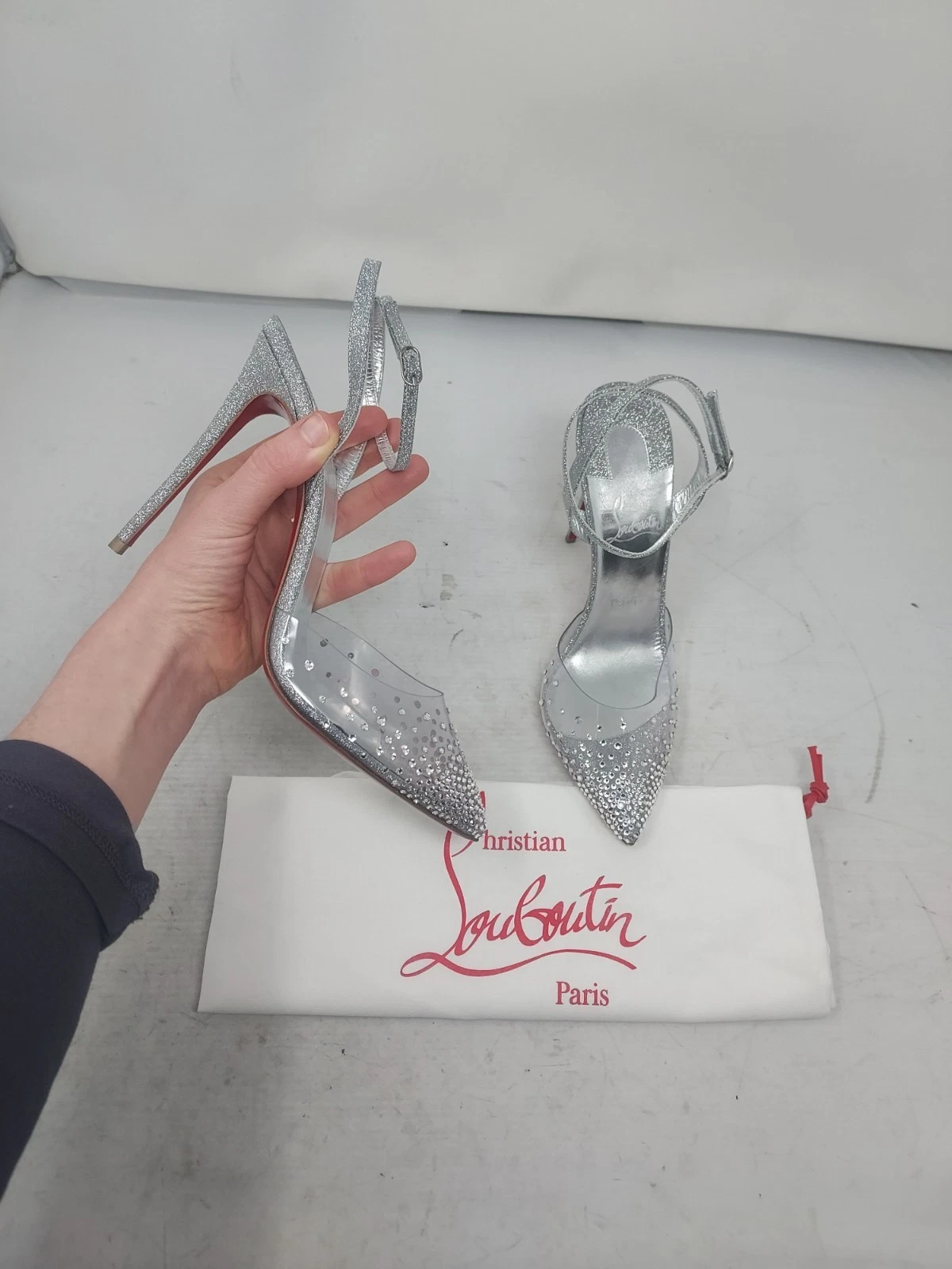 Christian Louboutin — CHRISTIAN LOUBOUTIN EU 39 US 9 NEW Spikaqueen Bridal Silver PVC Heel Pump