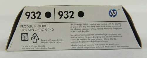 HP 932 Original Black Inkjet Cartridges - 2 Pack (LOS27AN) exp Jan 2021 - Picture 7 of 7