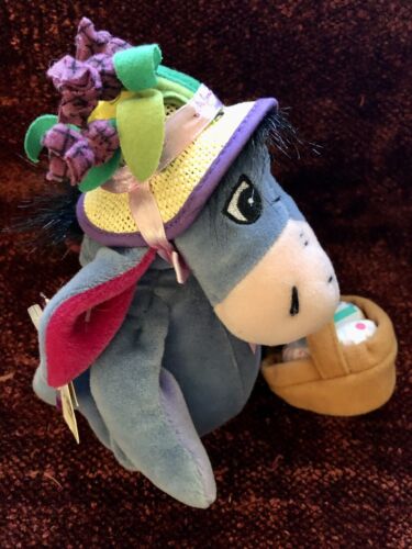 Disney Easter Bonnet Eeyore Plush Carrying Colored Eggs 8” Vintage