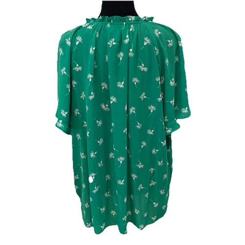 Blusa para mujer Liz Claiborne XXL cuello corbata dividido verde blanco floral $40 - Imagen 7 de 13