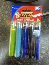 5 BIC Classic Full Size Lighters Large Regular Pocket Lighter Multi Color