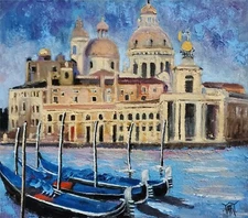 YARY DLUHOS Venice Italy Cityscape Canals Gondolas Original Art Oil Painting