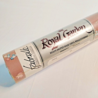 Vtg Floral Wallpaper Vinyl 56ft² Fabrelle Pastel Pink Pre Pasted Wall Roll Tube