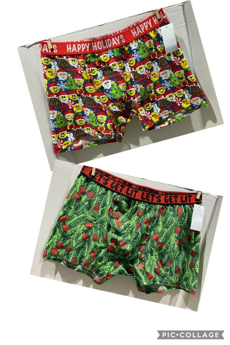 2 Mens Christmas Boxer Brief LET'S GET LIT+ EMOJI HAPPY HOLIDAY Underwear  Sz XL
