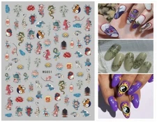 Asian Japanese Element Blue White Porcelain Nail Sticker Wrap Flower Rose