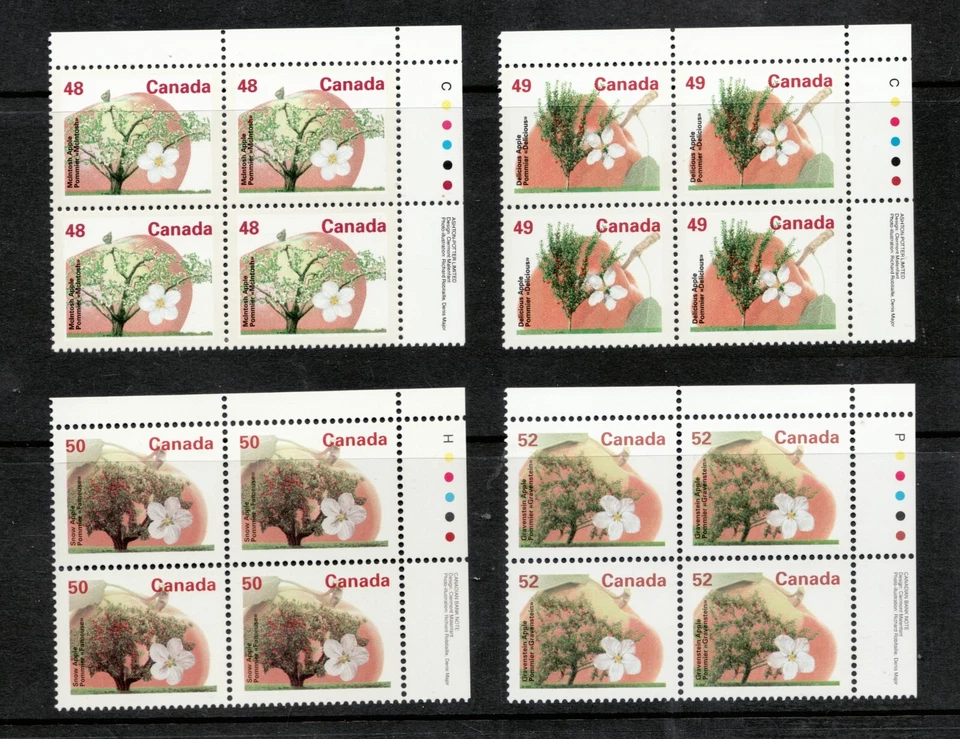 c. 1990 - Full Set #1363-74 UR Pl. Blocks - Canada Fruit Tree Definitive cv$107 - Image 2 of 4
