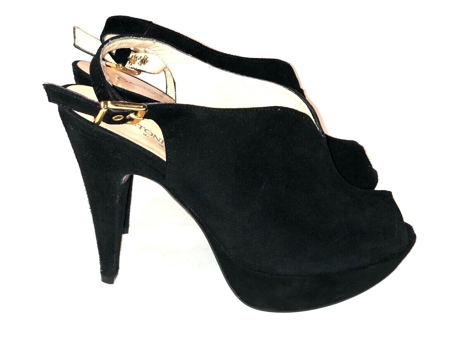 Gastone Lucioli Black Suede Peep Toe Platform Pumps Italy Size 35