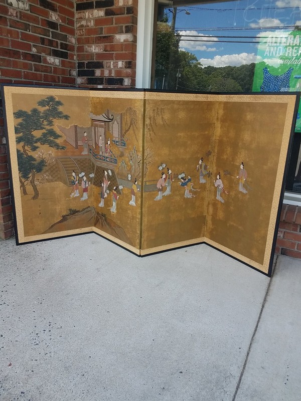 Japanese Vintage 1950s Folding Screen - Room Size 47" X 96" - Signed Handpainted