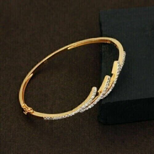 3Ct Round Cut Bangle Bracelet Simulated Diamond 14K Yellow Gold Plated Silver - Picture 1 of 10