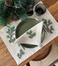 Christmas Table Decor Placemats - Pine Cone Pattern Cloth Placemat Set of 2
