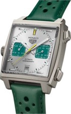 Tag Heuer Monaco CAW218E Green Strap Silver Dial Titanium 39mm Men's Watch 2