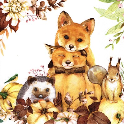 (2) Two Paper Lunch Napkins for Decoupage/Mixed Media - Nature Cuteness animals