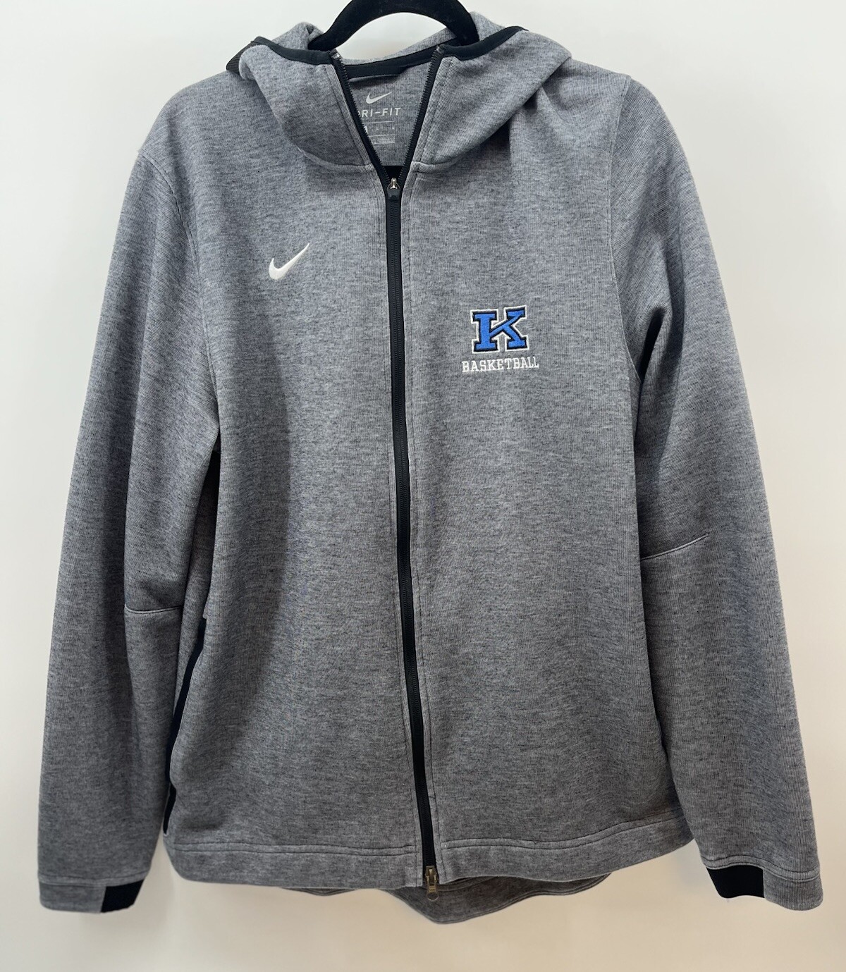 SACAI X NIKE Nike Dri Fit giacca grigia con cappuccio zip intera uomo taglia L logo "K basket" orlo hi lo