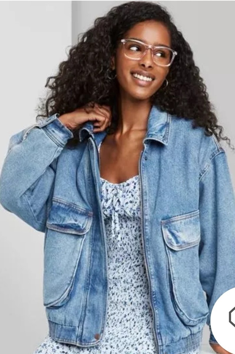 Wild Fable Woman Denim Faux Fur Jacket Light Blue Size M | eBay