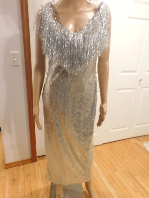 expensive bodycon dresses New Silver Elegant Luxury Bodycon Polyester Sequin & Tassel Formal Party  Dress L
