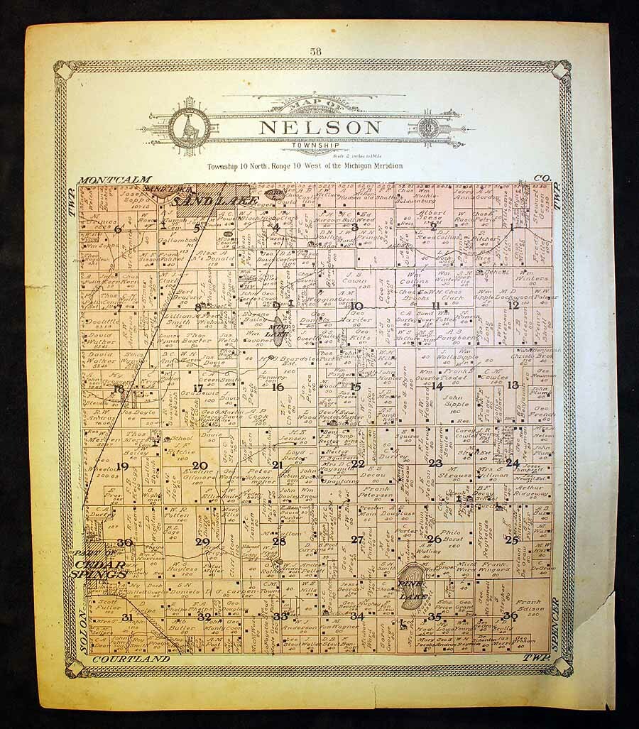 Spencer or Nelson Township 1907 Plat Map Kent County Michigan eBay