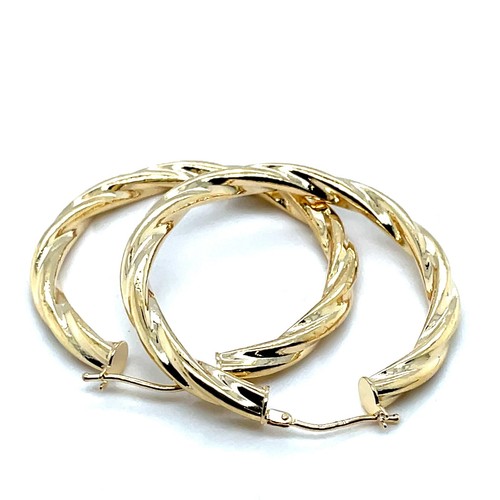 9ct Yellow Gold 30mm Chunky Twisted Womens Round Hoop Earring 3.5mm Width New - Picture 7 of 8