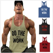 Men's Do The Work Gym Cotton Bodybuilding Tank Tops Muscle Fit Stringer Y Back