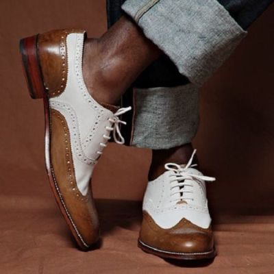 Herren Handgefertigte Schuhe Zweifarbig Leder Zuschauer Budapester Formell Elegant Leger Stiefel