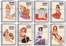 Zippo Windy Pinup Girl Nose Art 8 Lighter Set 30s 40s 50s 60s 70s 80s 90s 2000s