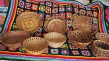 Boho Basket Wall Bundle Vintage 9 Baskets Lot Farm Cottage Country Round Wicker