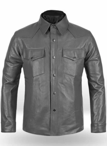 Authentic New Men's Gray Leather Shirt 100% Soft Lambskin Stylish Slim Fit Shirt