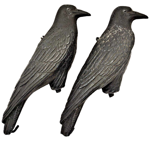 Vintage Blow Mold Pair of Black Decoy Crows/Ravens Made in Italy Sport Plast 16"