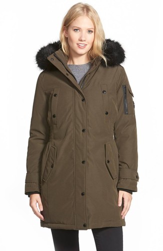 FAUX FUR TRIM DOWN PARKA JACKET COAT 