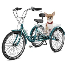 MOONCOOL 24 in Tricycle for Adults Trike Cruiser Bike 7-Gear Derailleur Inflator