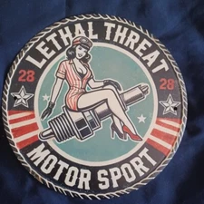 8" Round Metal Sign Wall Art Man Cave Garage Bar Gas Station Lethal Threat Motor