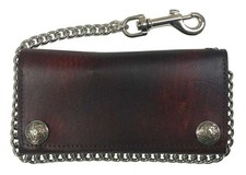 Biker Men's Buffalo Nickel Snap Antique Genuine Leather Chain Wallet, Made in US