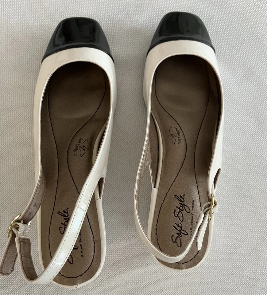 Мягкий стиль кремовый и черный слинга назад насосы размер 8 - Изображение 4 из 4