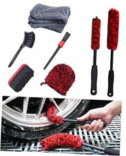 Premium 7PCS Car Wheel Rims Detail Cleaning PRO Wash Kit, 7 Pack Red  Black 