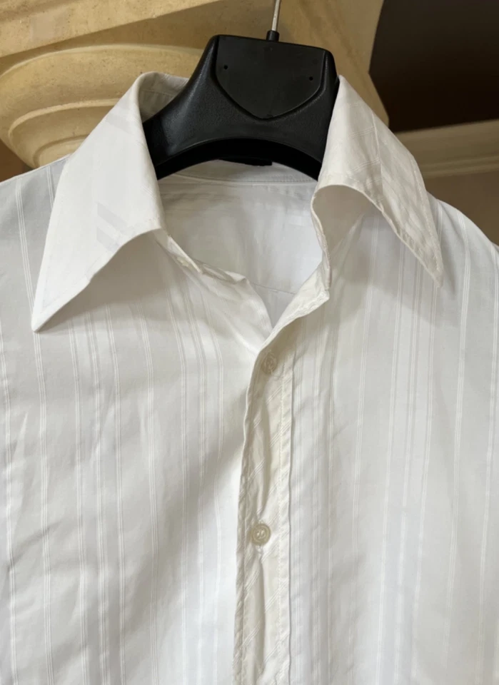 Camisa de vestir para hombre J. Lindeberg elegante blanca a rayas con botones, IT 46, delgada pequeña Foto 4 de 4