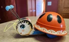Vintage 1961 Fisher Price Wooden Ladybug Pull Toy #658 plastic twirling body