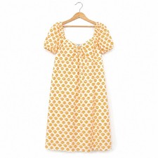 J.Crew Seashell Print Puff Sleeve Midi Dress Orange White Size 18 BR903 NWT