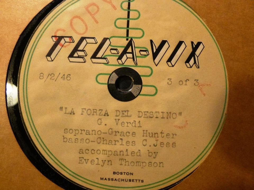 GRACE HUNTER Sopr Charles Jess Bass BOSTON CONSERVATORY Forza Duet 2x12"ACETATE  - Image 3 of 3