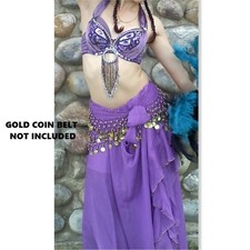 Purple Embellished Performance Belly Dance Costume Set Womens Size Small Sparkly