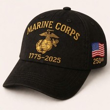 Marine Corps 250th Anniversary Hat, Military Pride Patriotic Embroidery Cap U.S.