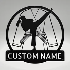 Custom Karate Girl Metal Wall Art Sign Personalized Home Decor Gift Ideas